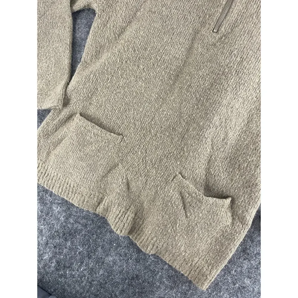 Cable & Gauge Sweater Women Medium Brown Quarter Zip Pullover Pockets Tunic N281
